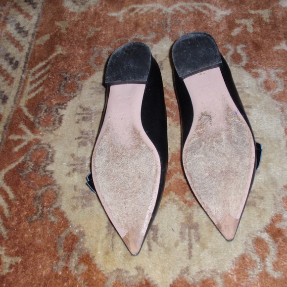 Prada Black Leather Pointed Toe Ballet with Bow Size 37.5 - Picture 5 of 8